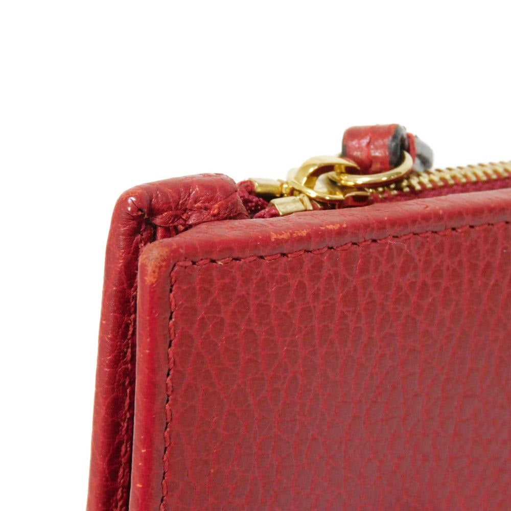 GUCCI Bifold Wallet 546588 Textured leather Red L-shaped zipper, snap button Petit Marmont GG Marmont Compact Zip Wallet unisex(Unisex) Used Authentic