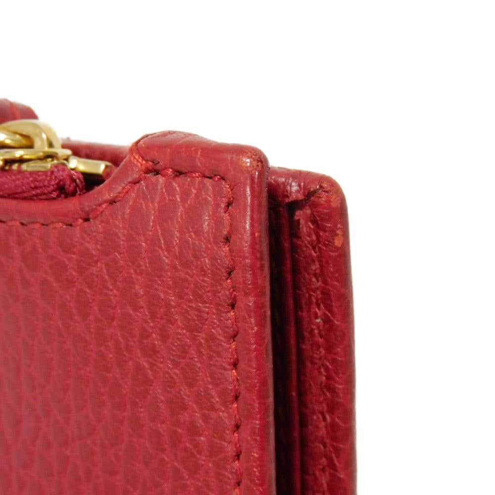 GUCCI Bifold Wallet 546588 Textured leather Red L-shaped zipper, snap button Petit Marmont GG Marmont Compact Zip Wallet unisex(Unisex) Used Authentic
