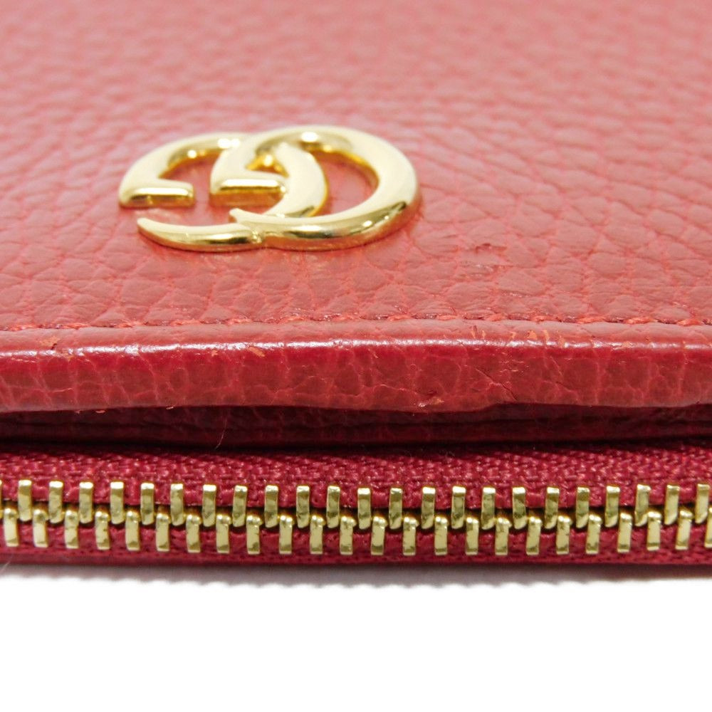 GUCCI Bifold Wallet 546588 Textured leather Red L-shaped zipper, snap button Petit Marmont GG Marmont Compact Zip Wallet unisex(Unisex) Used Authentic