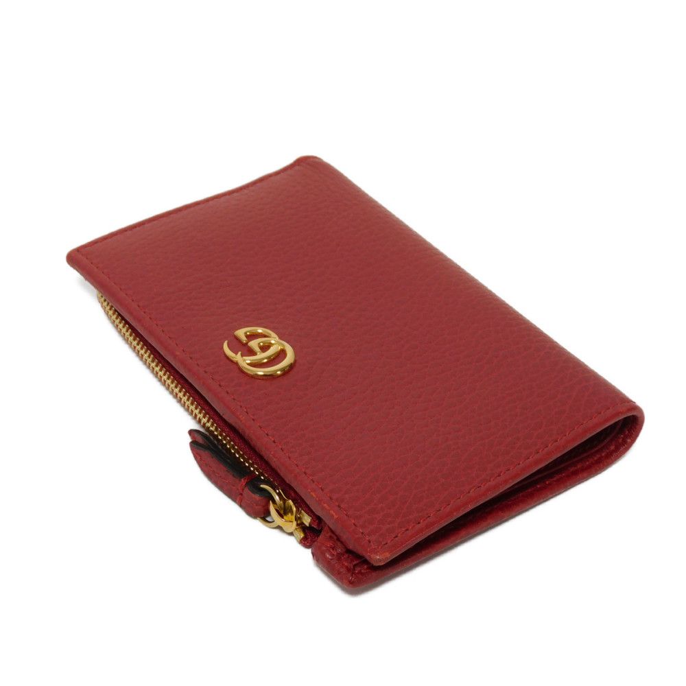 GUCCI Bifold Wallet 546588 Textured leather Red L-shaped zipper, snap button Petit Marmont GG Marmont Compact Zip Wallet unisex(Unisex) Used Authentic