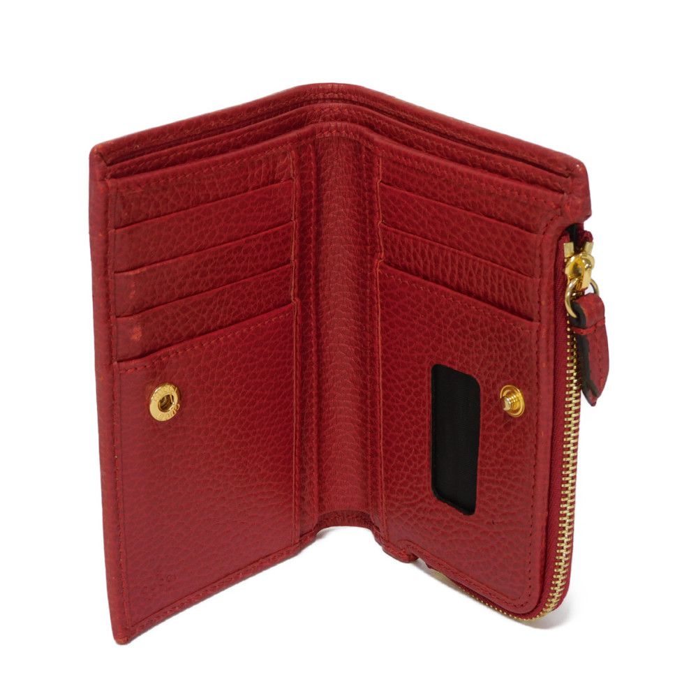GUCCI Bifold Wallet 546588 Textured leather Red L-shaped zipper, snap button Petit Marmont GG Marmont Compact Zip Wallet unisex(Unisex) Used Authentic