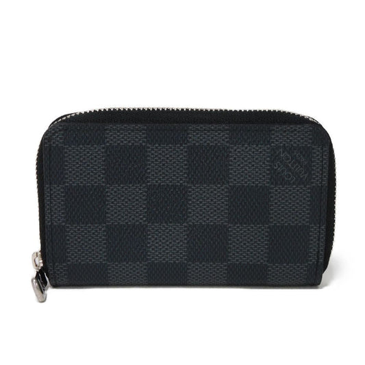 LOUIS VUITTON Coin case N63076 Damier Graphite canvas x grained leather (embossed) Noir Black New Zip Around Wallet Damier Graphite Zippy coin purse mens Used Authentic
