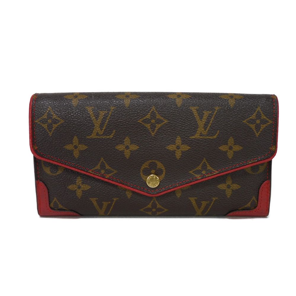 LOUIS VUITTON Long Wallet Purse M61184 Monogram canvas x Calfskin leather Slys LV Logo Flower Brown Red Bifold Wallet Monogram Retiro Portefeuille Sarah unisex(Unisex) Used Authentic