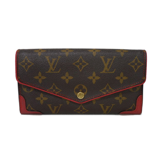 LOUIS VUITTON Long Wallet Purse M61184 Monogram canvas x Calfskin leather Slys LV Logo Flower Brown Red Bifold Wallet Monogram Retiro Portefeuille Sarah unisex(Unisex) Used Authentic