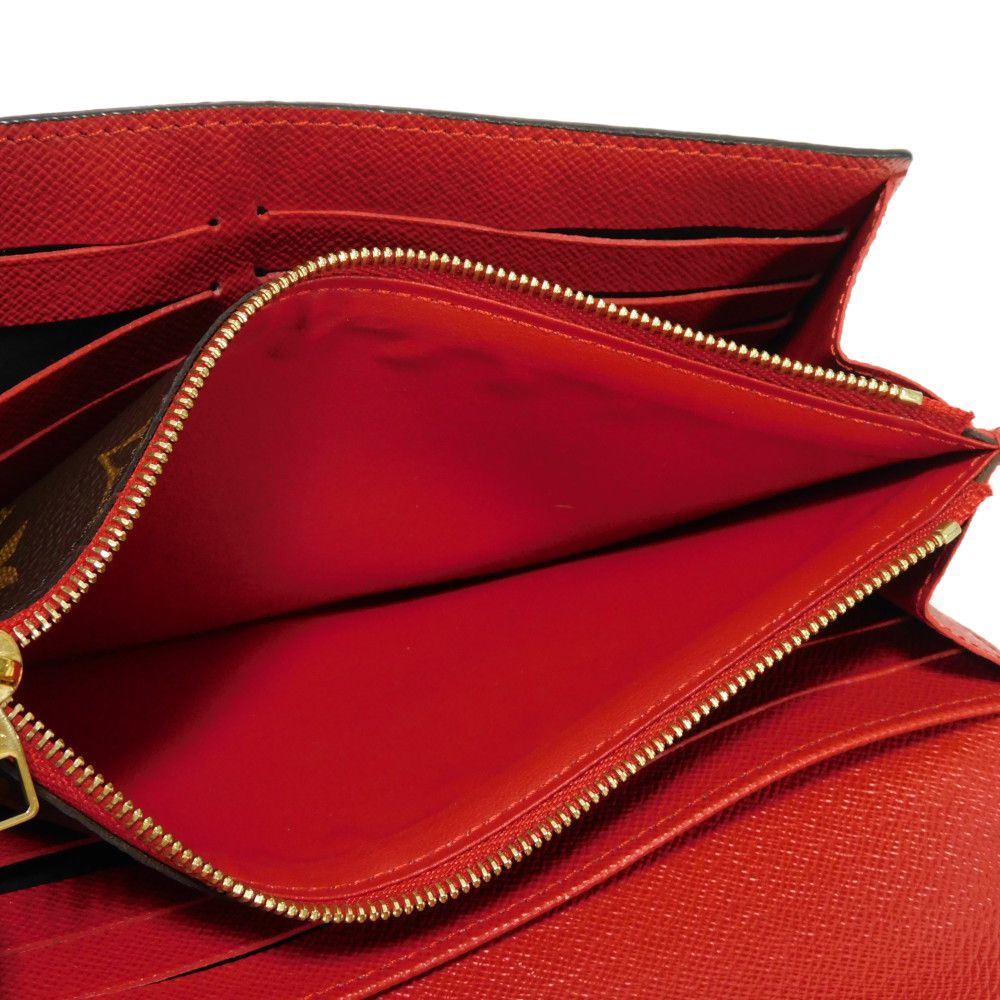 LOUIS VUITTON Long Wallet Purse M61184 Monogram canvas x Calfskin leather Slys LV Logo Flower Brown Red Bifold Wallet Monogram Retiro Portefeuille Sarah unisex(Unisex) Used Authentic