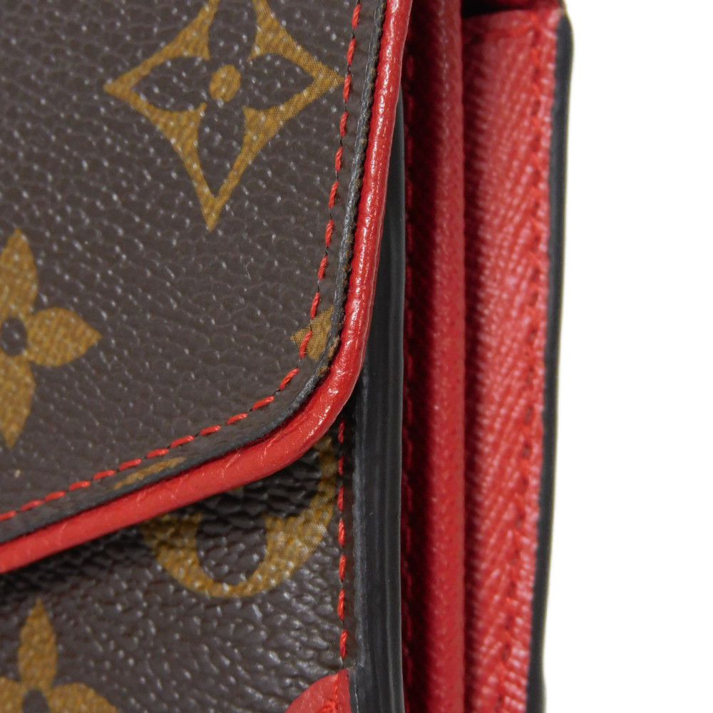 LOUIS VUITTON Long Wallet Purse M61184 Monogram canvas x Calfskin leather Slys LV Logo Flower Brown Red Bifold Wallet Monogram Retiro Portefeuille Sarah unisex(Unisex) Used Authentic