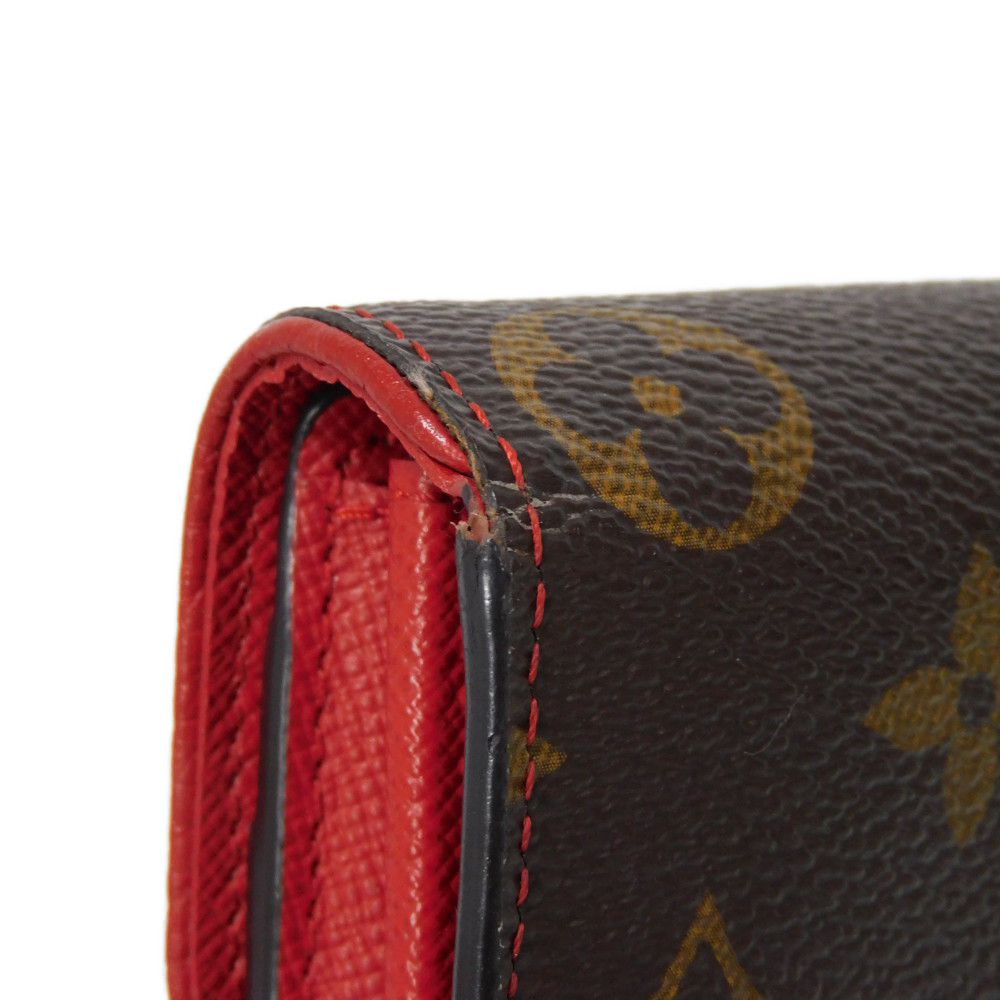 LOUIS VUITTON Long Wallet Purse M61184 Monogram canvas x Calfskin leather Slys LV Logo Flower Brown Red Bifold Wallet Monogram Retiro Portefeuille Sarah unisex(Unisex) Used Authentic