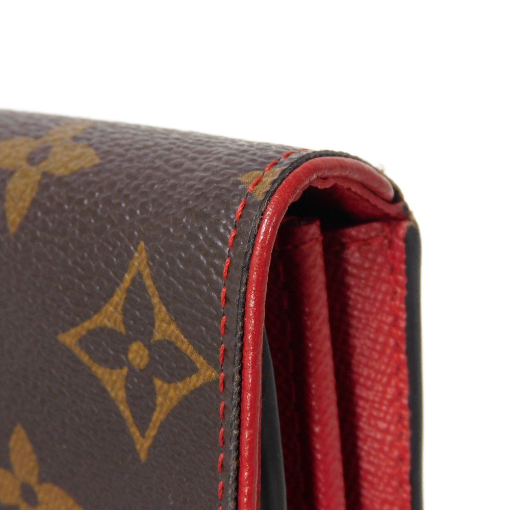 LOUIS VUITTON Long Wallet Purse M61184 Monogram canvas x Calfskin leather Slys LV Logo Flower Brown Red Bifold Wallet Monogram Retiro Portefeuille Sarah unisex(Unisex) Used Authentic
