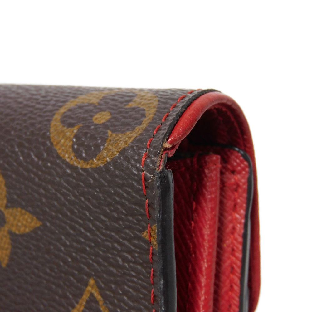 LOUIS VUITTON Long Wallet Purse M61184 Monogram canvas x Calfskin leather Slys LV Logo Flower Brown Red Bifold Wallet Monogram Retiro Portefeuille Sarah unisex(Unisex) Used Authentic