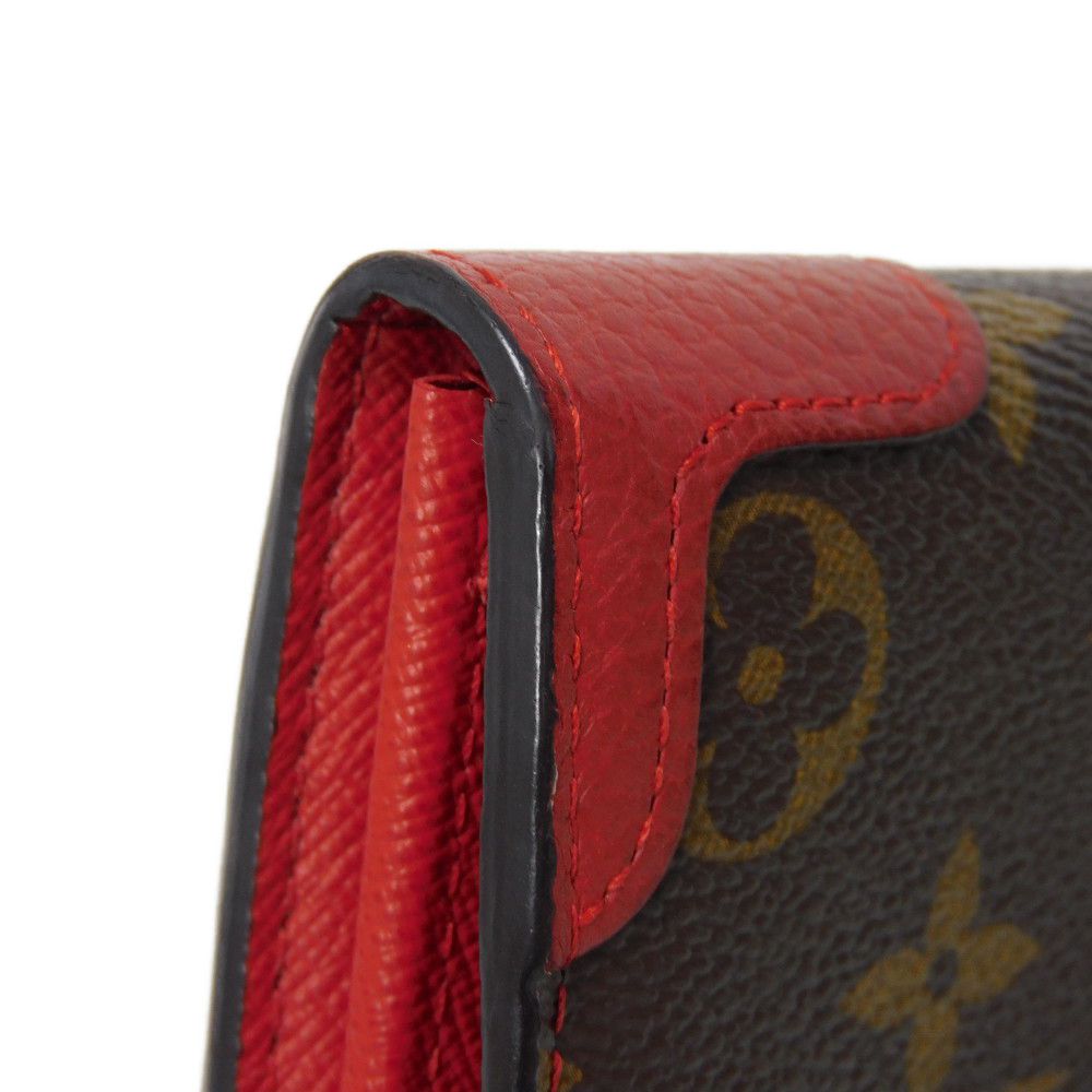 LOUIS VUITTON Long Wallet Purse M61184 Monogram canvas x Calfskin leather Slys LV Logo Flower Brown Red Bifold Wallet Monogram Retiro Portefeuille Sarah unisex(Unisex) Used Authentic