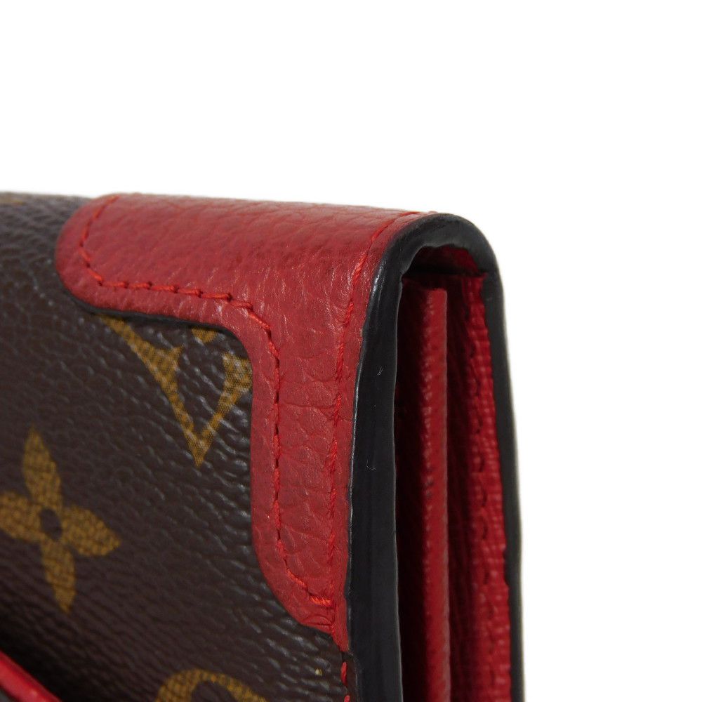 LOUIS VUITTON Long Wallet Purse M61184 Monogram canvas x Calfskin leather Slys LV Logo Flower Brown Red Bifold Wallet Monogram Retiro Portefeuille Sarah unisex(Unisex) Used Authentic