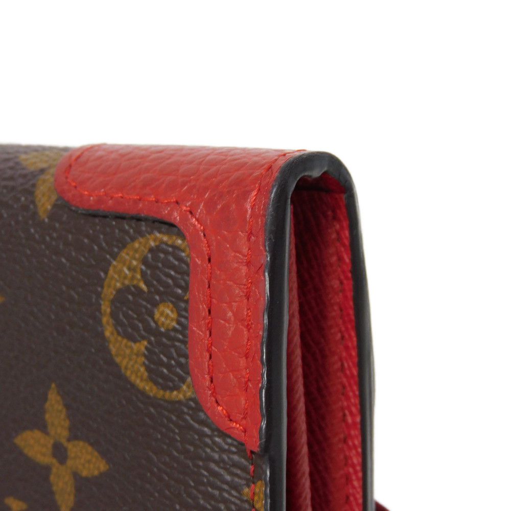 LOUIS VUITTON Long Wallet Purse M61184 Monogram canvas x Calfskin leather Slys LV Logo Flower Brown Red Bifold Wallet Monogram Retiro Portefeuille Sarah unisex(Unisex) Used Authentic