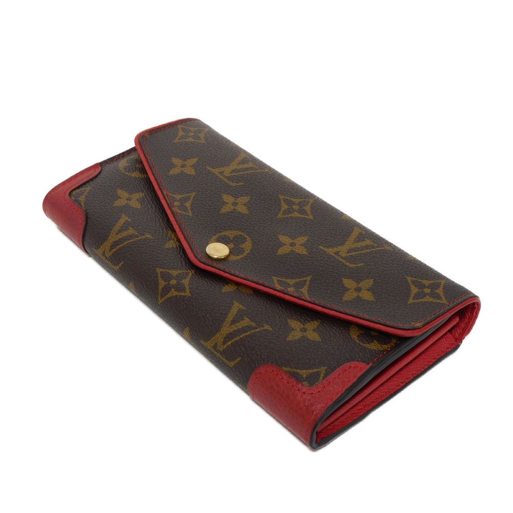 LOUIS VUITTON Long Wallet Purse M61184 Monogram canvas x Calfskin leather Slys LV Logo Flower Brown Red Bifold Wallet Monogram Retiro Portefeuille Sarah unisex(Unisex) Used Authentic