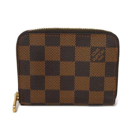 LOUIS VUITTON Coin case N63070 Damier canvas x grain leather (embossed) Ebene logo Zip Around Coin Pocket Wallet Brown Checkered Damier Zippy coin purse unisex(Unisex) Used Authentic
