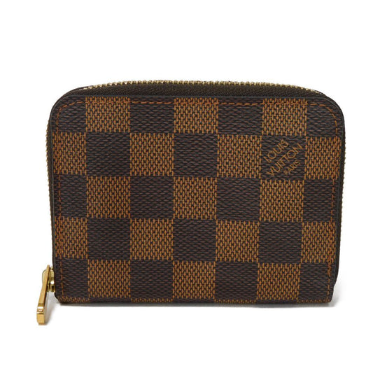LOUIS VUITTON Coin case N63070 Damier canvas x grain leather (embossed) Ebene logo Zip Around Coin Pocket Wallet Brown Checkered Damier Zippy coin purse unisex(Unisex) Used Authentic