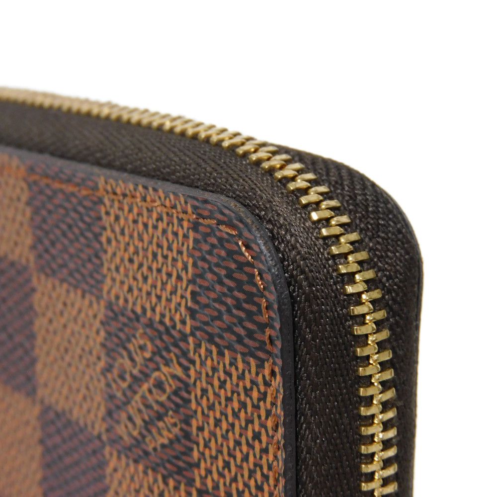 LOUIS VUITTON Coin case N63070 Damier canvas x grain leather (embossed) Ebene logo Zip Around Coin Pocket Wallet Brown Checkered Damier Zippy coin purse unisex(Unisex) Used Authentic