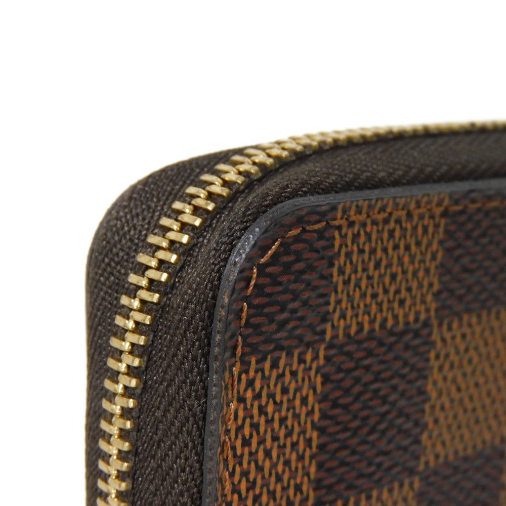 LOUIS VUITTON Coin case N63070 Damier canvas x grain leather (embossed) Ebene logo Zip Around Coin Pocket Wallet Brown Checkered Damier Zippy coin purse unisex(Unisex) Used Authentic