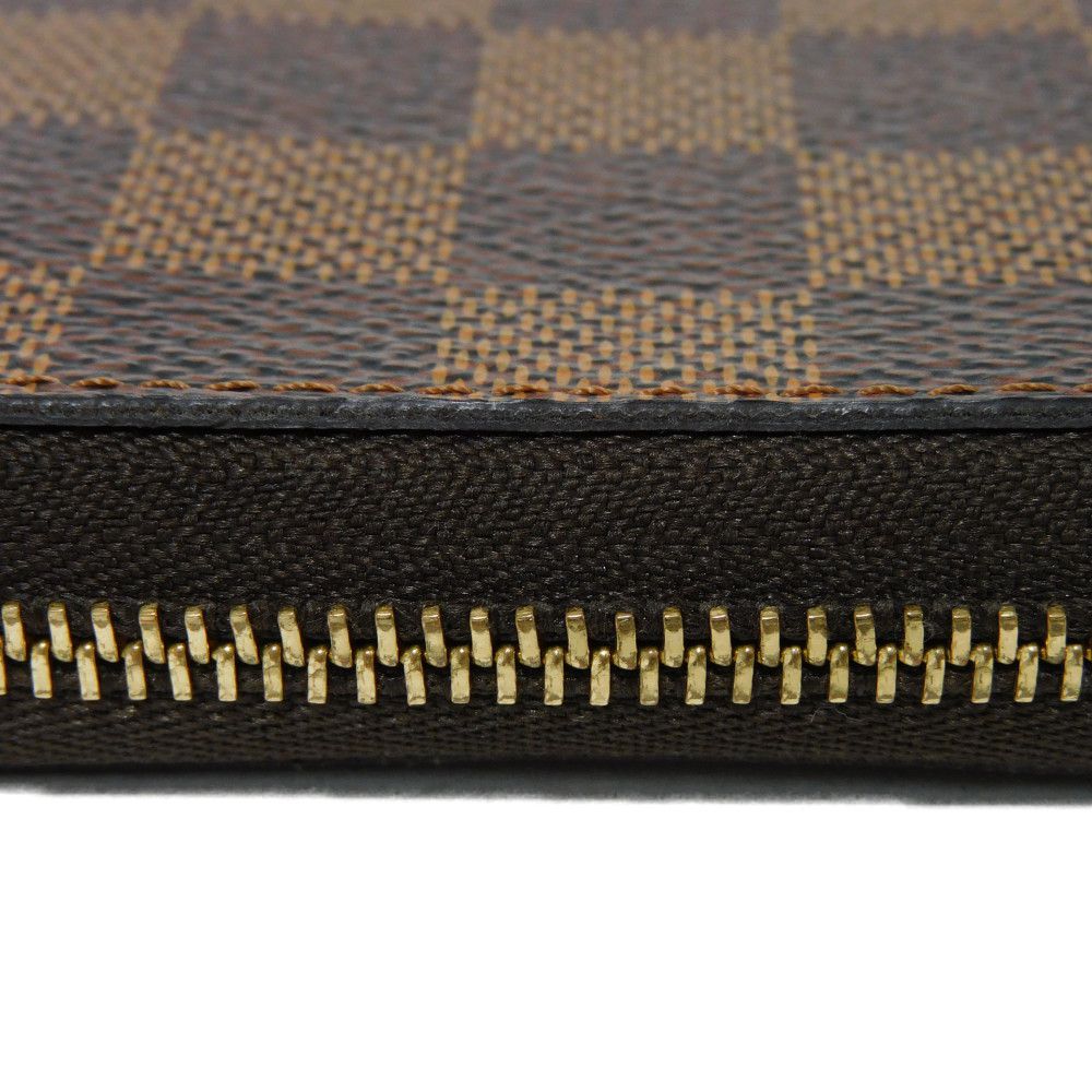 LOUIS VUITTON Coin case N63070 Damier canvas x grain leather (embossed) Ebene logo Zip Around Coin Pocket Wallet Brown Checkered Damier Zippy coin purse unisex(Unisex) Used Authentic