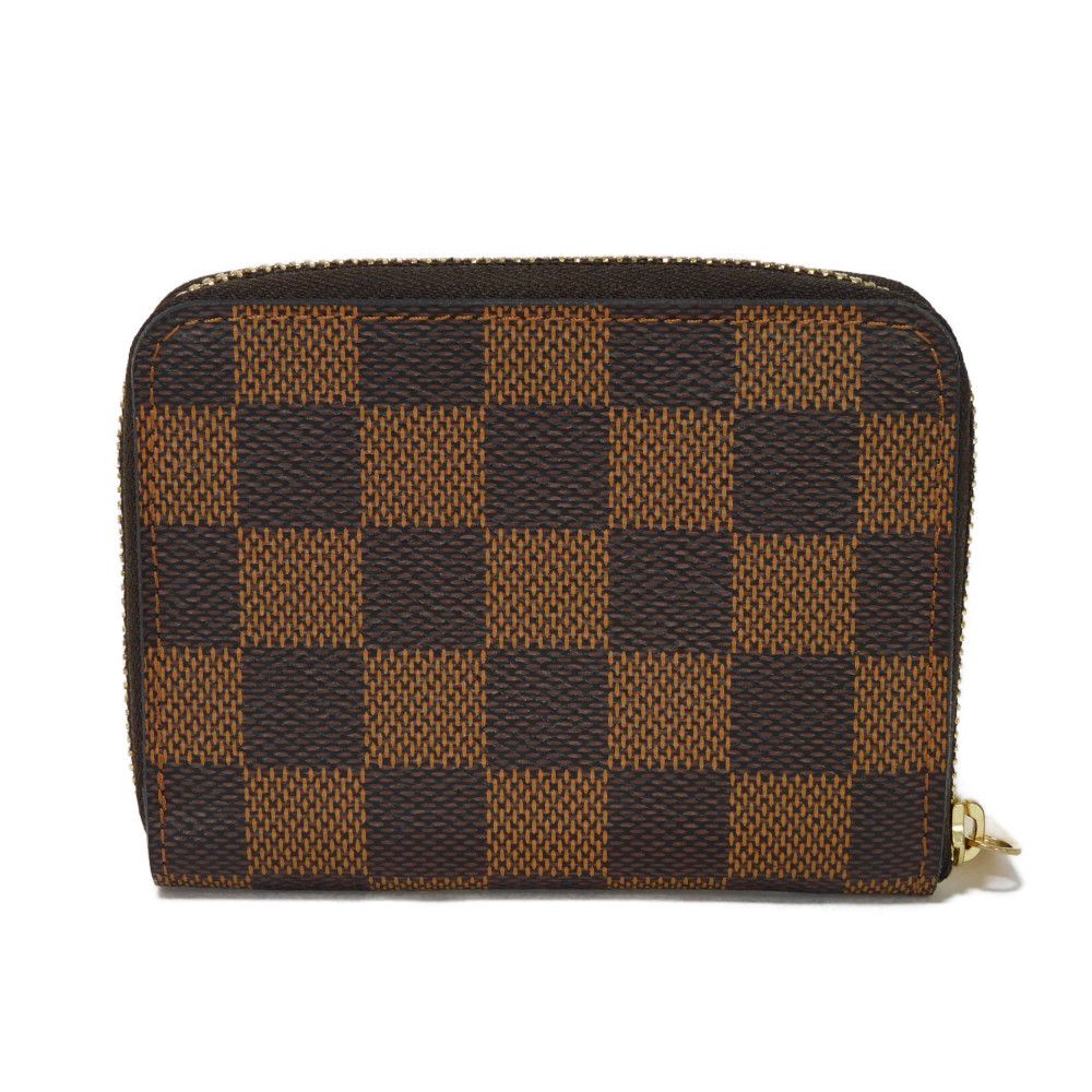 LOUIS VUITTON Coin case N63070 Damier canvas x grain leather (embossed) Ebene logo Zip Around Coin Pocket Wallet Brown Checkered Damier Zippy coin purse unisex(Unisex) Used Authentic