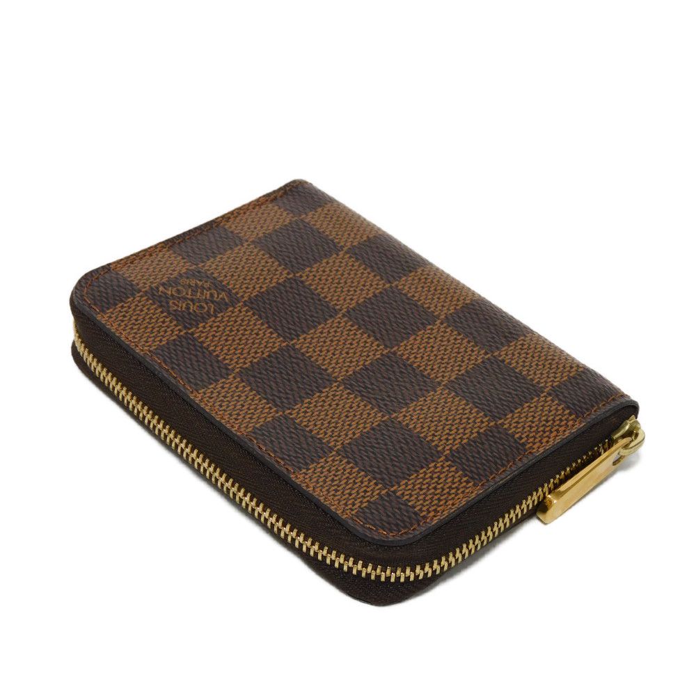 LOUIS VUITTON Coin case N63070 Damier canvas x grain leather (embossed) Ebene logo Zip Around Coin Pocket Wallet Brown Checkered Damier Zippy coin purse unisex(Unisex) Used Authentic