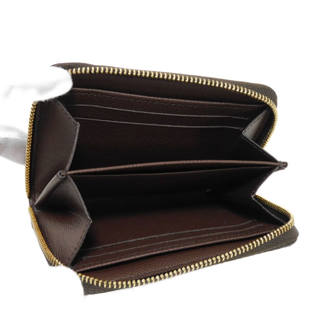 LOUIS VUITTON Coin case N63070 Damier canvas x grain leather (embossed) Ebene logo Zip Around Coin Pocket Wallet Brown Checkered Damier Zippy coin purse unisex(Unisex) Used Authentic