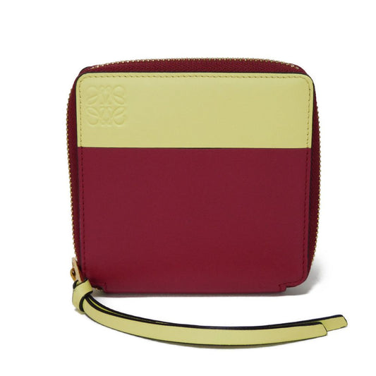 LOEWE Bifold Wallet 109.10.M88 Calfskin Raspberry x Yellow Smooth Calfskin Raspberry Yellow Zip Around anagram square zip wallet unisex(Unisex) Used Authentic