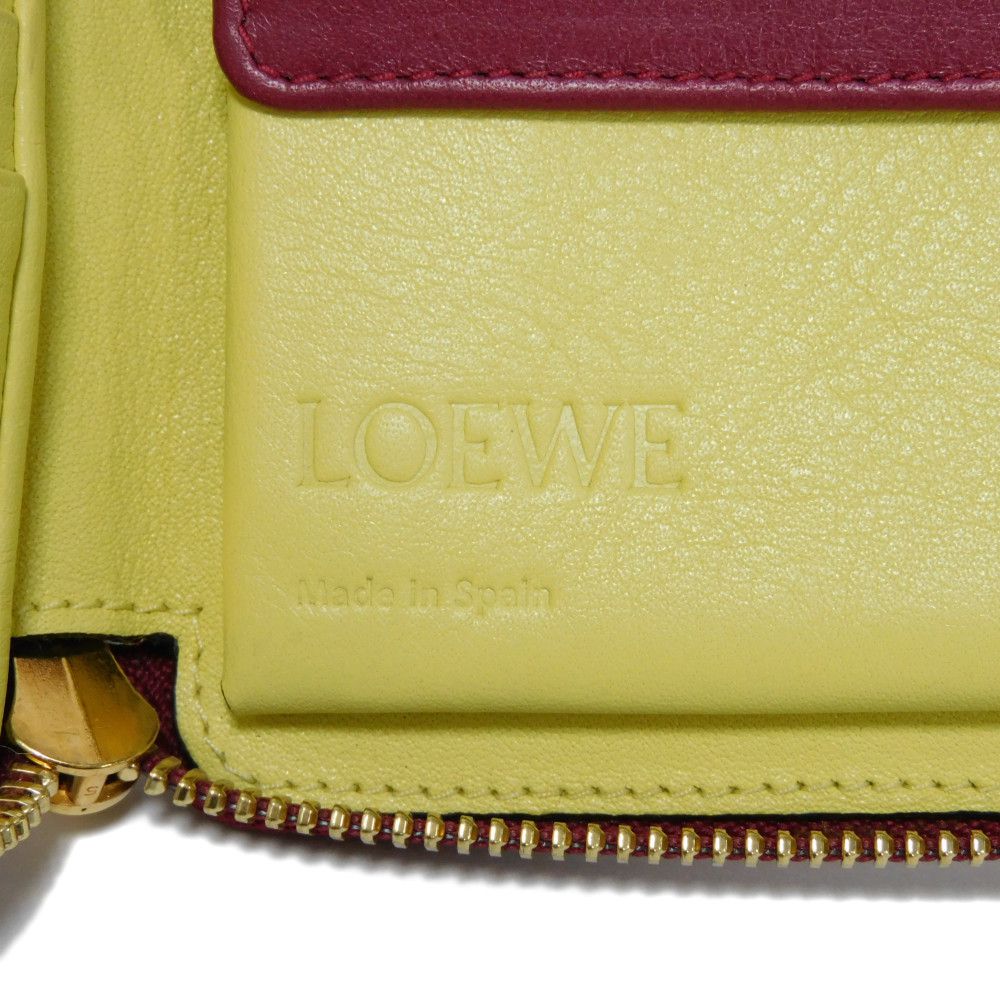 LOEWE Bifold Wallet 109.10.M88 Calfskin Raspberry x Yellow Smooth Calfskin Raspberry Yellow Zip Around anagram square zip wallet unisex(Unisex) Used Authentic