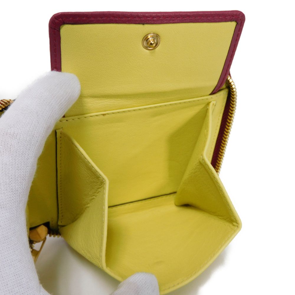 LOEWE Bifold Wallet 109.10.M88 Calfskin Raspberry x Yellow Smooth Calfskin Raspberry Yellow Zip Around anagram square zip wallet unisex(Unisex) Used Authentic