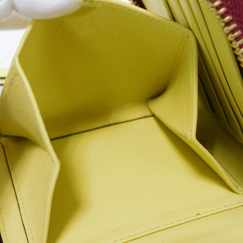 LOEWE Bifold Wallet 109.10.M88 Calfskin Raspberry x Yellow Smooth Calfskin Raspberry Yellow Zip Around anagram square zip wallet unisex(Unisex) Used Authentic