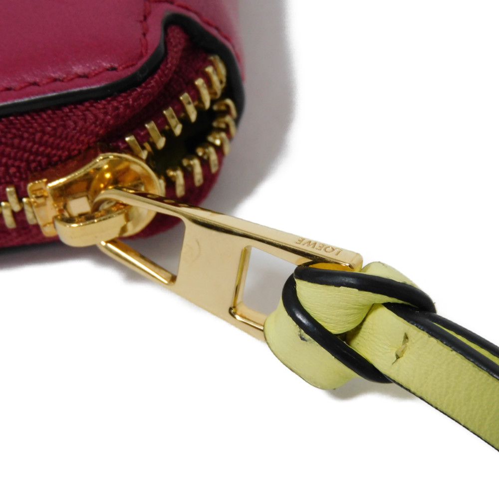 LOEWE Bifold Wallet 109.10.M88 Calfskin Raspberry x Yellow Smooth Calfskin Raspberry Yellow Zip Around anagram square zip wallet unisex(Unisex) Used Authentic