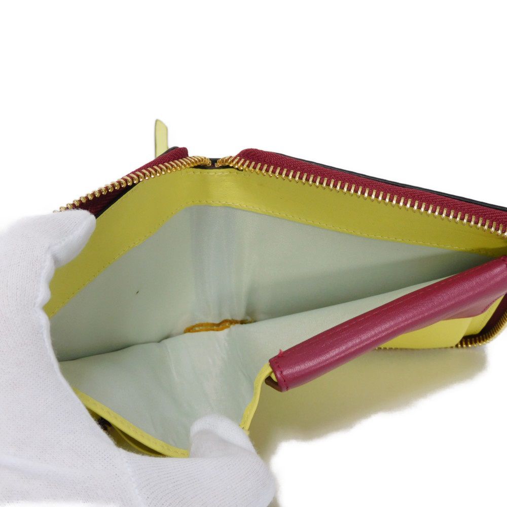 LOEWE Bifold Wallet 109.10.M88 Calfskin Raspberry x Yellow Smooth Calfskin Raspberry Yellow Zip Around anagram square zip wallet unisex(Unisex) Used Authentic