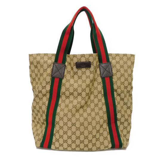 GUCCI Tote Bag 189669 GG canvas x calf leather (embossed) beige Web stripe logo A4 green red multicolor GG canvas Sherry Line Tote unisex(Unisex) Used Authentic