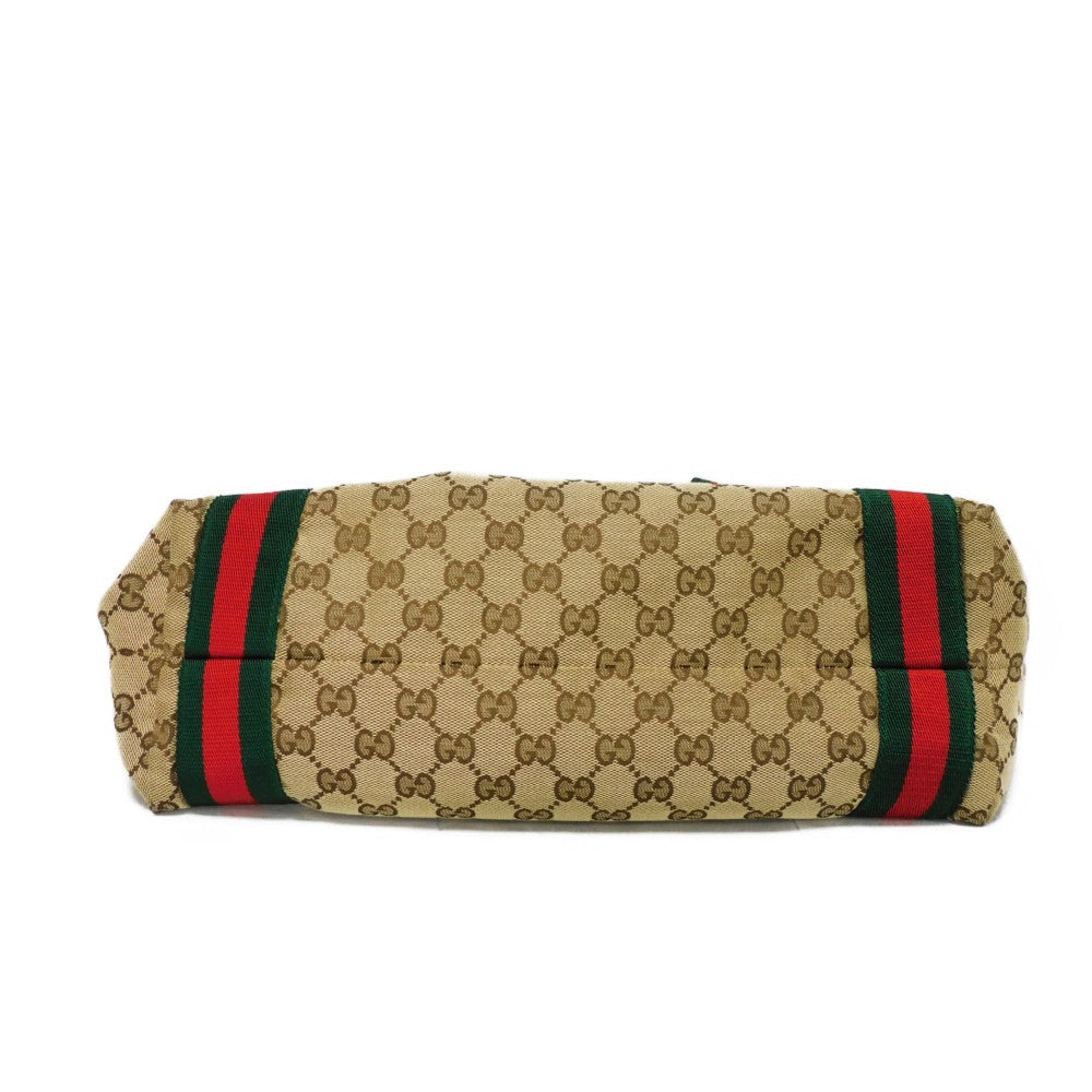 GUCCI Tote Bag 189669 GG canvas x calf leather (embossed) beige Web stripe logo A4 green red multicolor GG canvas Sherry Line Tote unisex(Unisex) Used Authentic