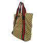 GUCCI Tote Bag 189669 GG canvas x calf leather (embossed) beige Web stripe logo A4 green red multicolor GG canvas Sherry Line Tote unisex(Unisex) Used Authentic