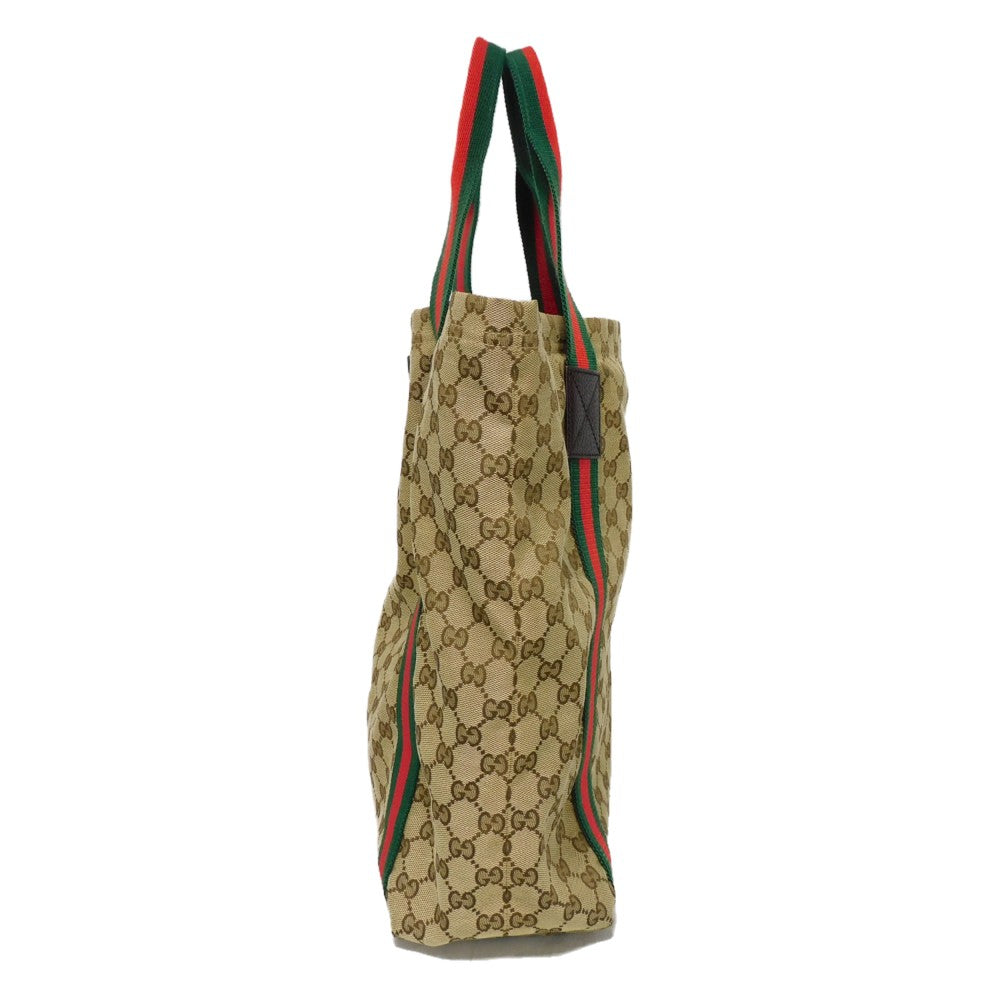 GUCCI Tote Bag 189669 GG canvas x calf leather (embossed) beige Web stripe logo A4 green red multicolor GG canvas Sherry Line Tote unisex(Unisex) Used Authentic