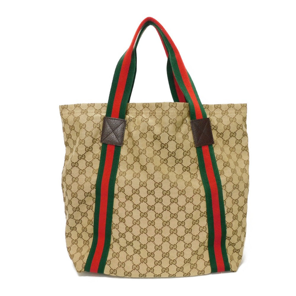 GUCCI Tote Bag 189669 GG canvas x calf leather (embossed) beige Web stripe logo A4 green red multicolor GG canvas Sherry Line Tote unisex(Unisex) Used Authentic