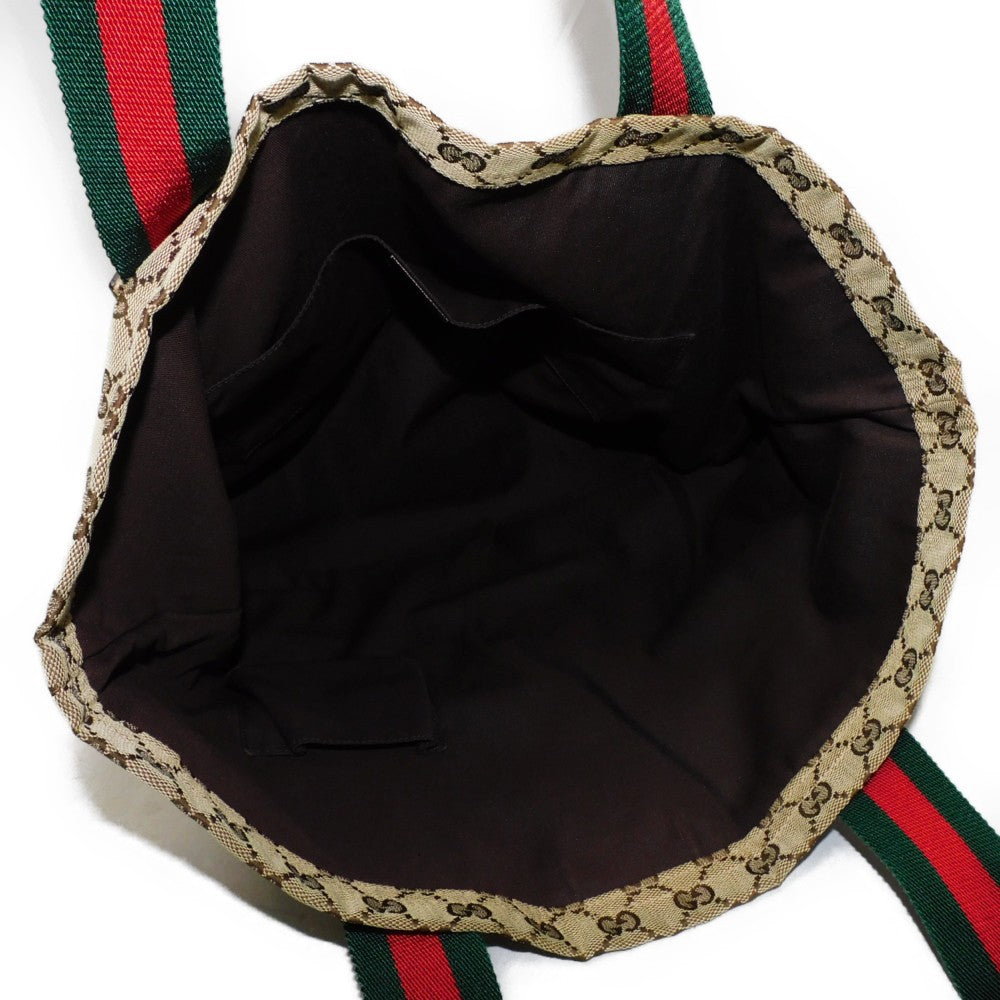 GUCCI Tote Bag 189669 GG canvas x calf leather (embossed) beige Web stripe logo A4 green red multicolor GG canvas Sherry Line Tote unisex(Unisex) Used Authentic