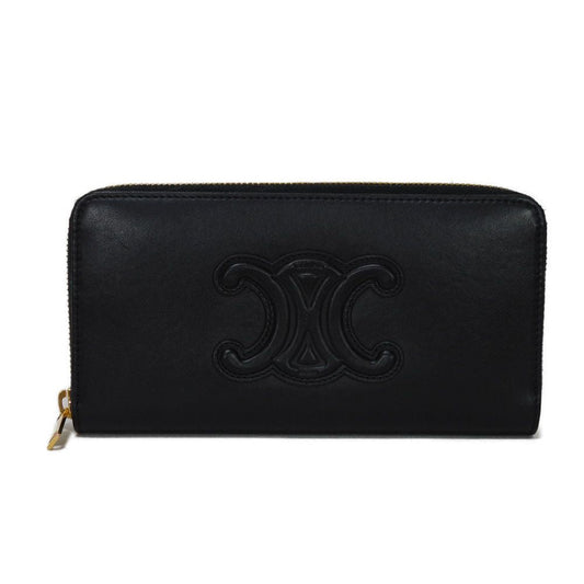 CELINE Long Wallet Purse 10K543DR8.38NO Smooth scarf skin black Current Smooth Calfskin Zip Around Cuir Triomphe Large zip wallet unisex(Unisex) Used Authentic