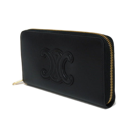 CELINE Long Wallet Purse 10K543DR8.38NO Smooth scarf skin black Current Smooth Calfskin Zip Around Cuir Triomphe Large zip wallet unisex(Unisex) Used Authentic
