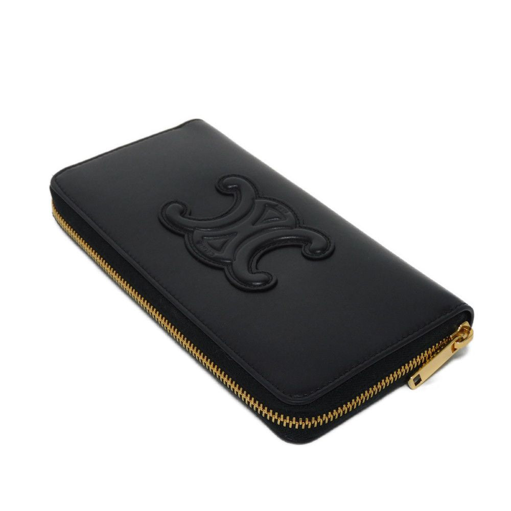 CELINE Long Wallet Purse 10K543DR8.38NO Smooth scarf skin black Current Smooth Calfskin Zip Around Cuir Triomphe Large zip wallet unisex(Unisex) Used Authentic