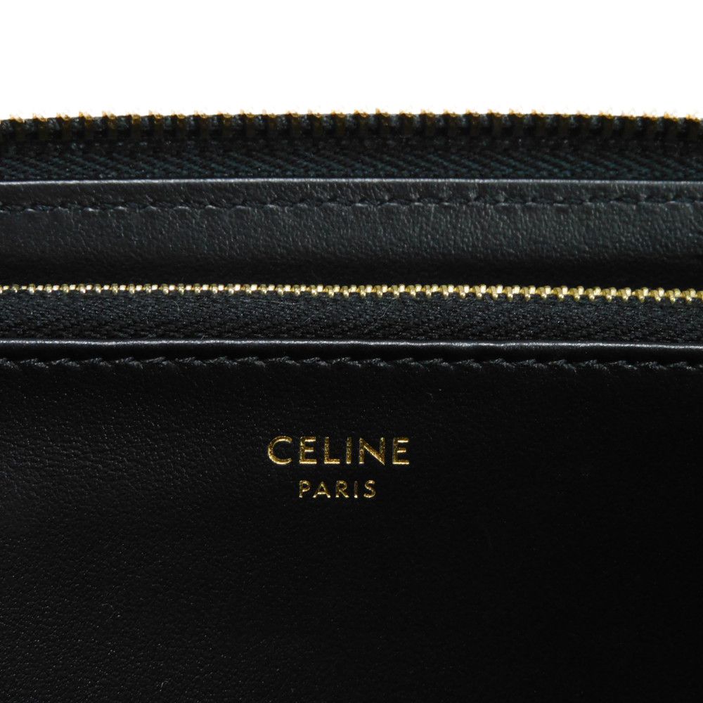 CELINE Long Wallet Purse 10K543DR8.38NO Smooth scarf skin black Current Smooth Calfskin Zip Around Cuir Triomphe Large zip wallet unisex(Unisex) Used Authentic