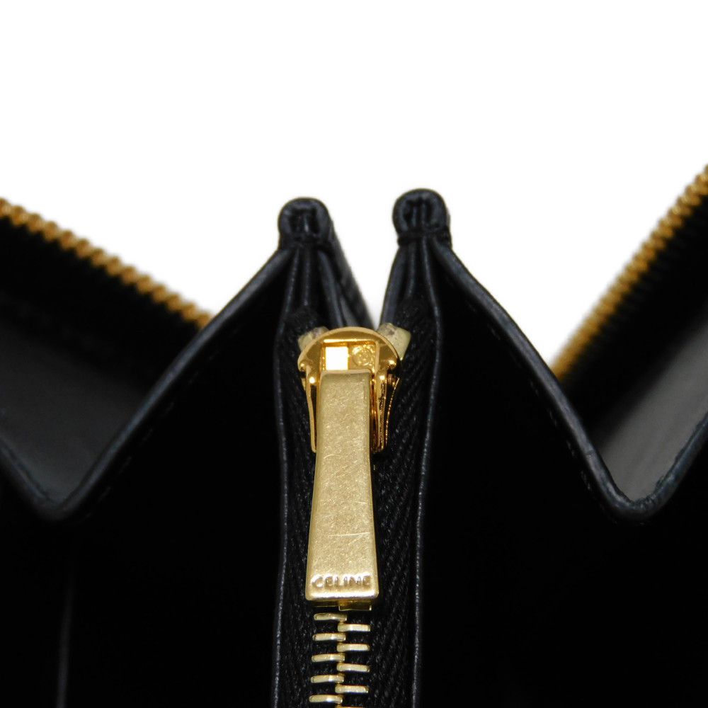 CELINE Long Wallet Purse 10K543DR8.38NO Smooth scarf skin black Current Smooth Calfskin Zip Around Cuir Triomphe Large zip wallet unisex(Unisex) Used Authentic
