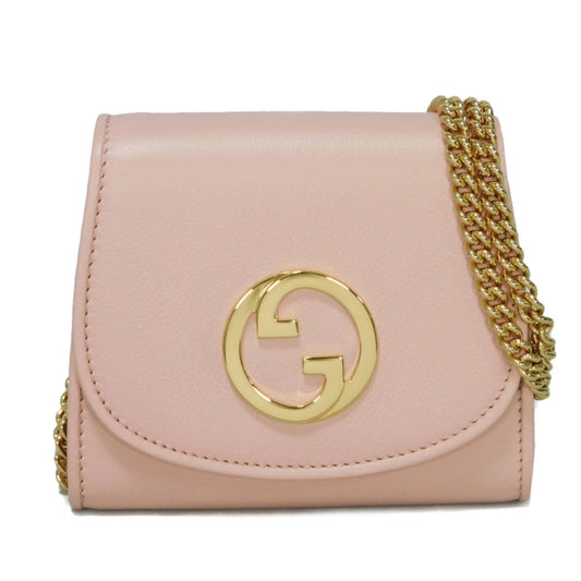 GUCCI Bifold Wallet 725219 UXX0G 6910 Smooth Rubbed pink 2WAY Unused Interlocking G Blondie Medium Chain Wallet Women Used Authentic