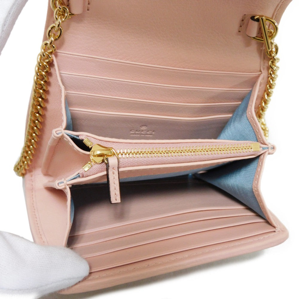 GUCCI Bifold Wallet 725219 UXX0G 6910 Smooth Rubbed pink 2WAY Unused Interlocking G Blondie Medium Chain Wallet Women Used Authentic
