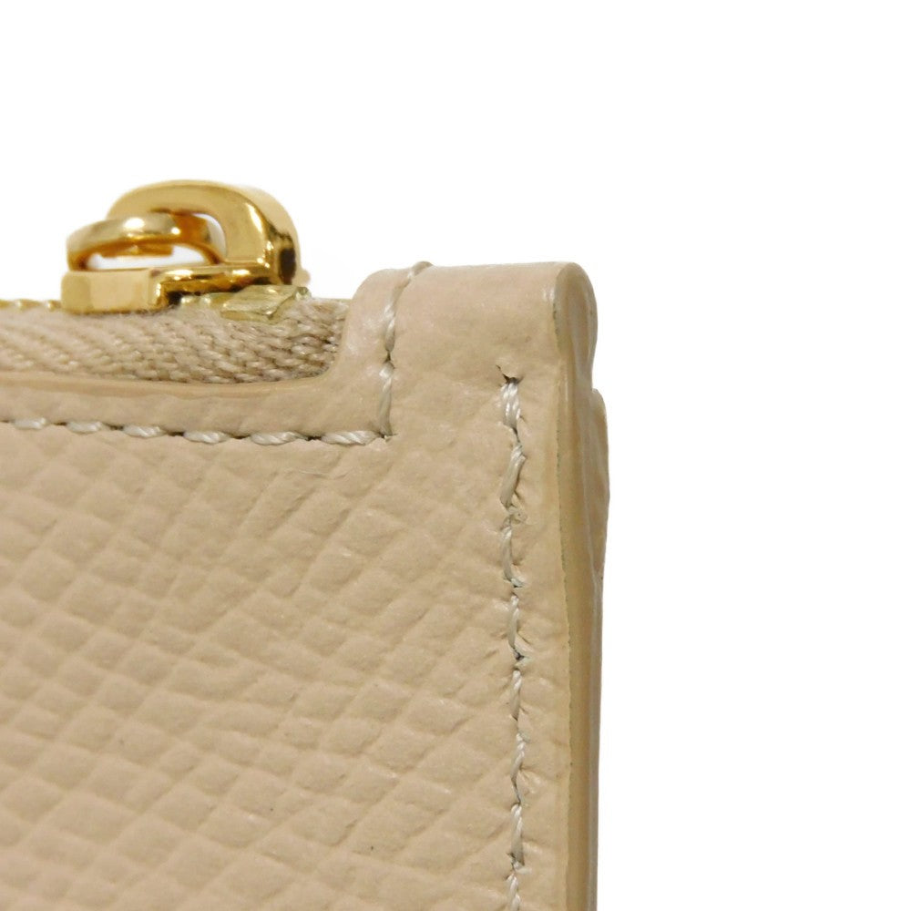 CELINE Coin case 10B683BEL.03ND Grained calfskin (embossed) nude Foil-stamped Calfskin Beige Card Case New logo Compact zipped card holder unisex(Unisex) Used Authentic