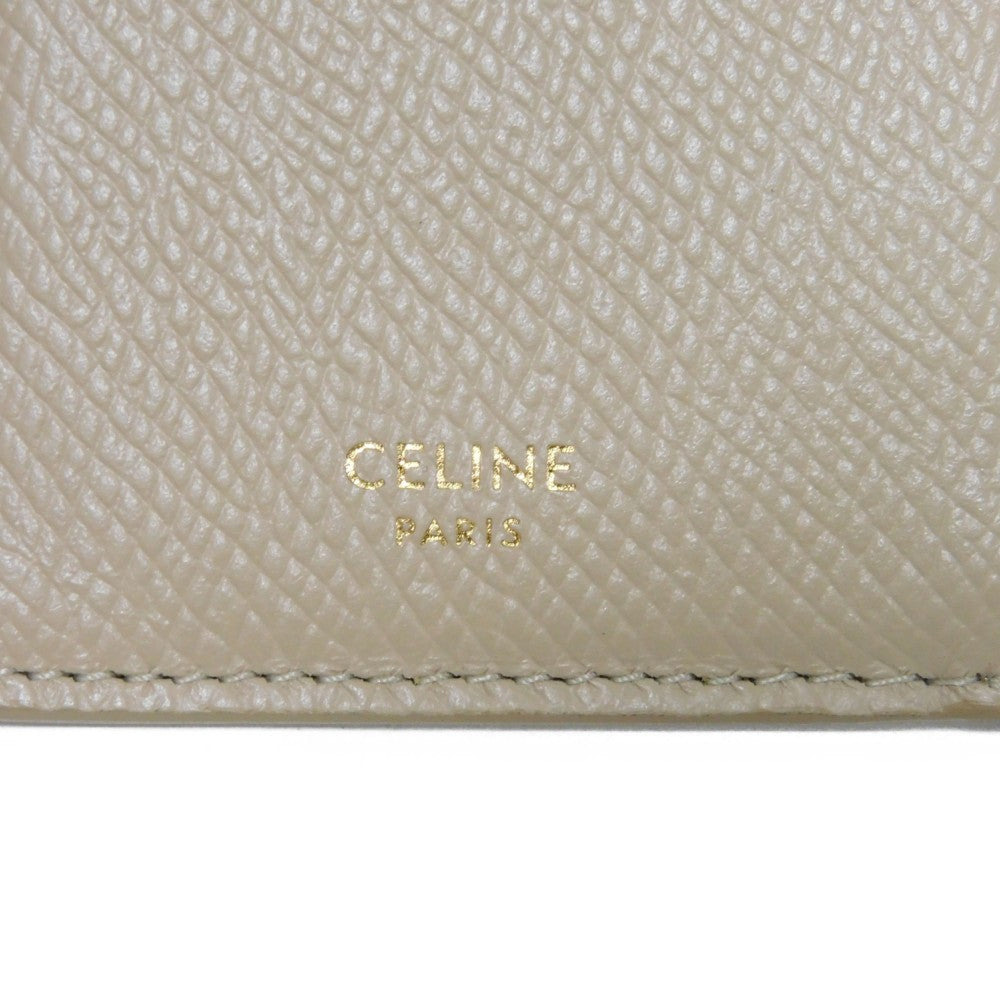 CELINE Coin case 10B683BEL.03ND Grained calfskin (embossed) nude Foil-stamped Calfskin Beige Card Case New logo Compact zipped card holder unisex(Unisex) Used Authentic