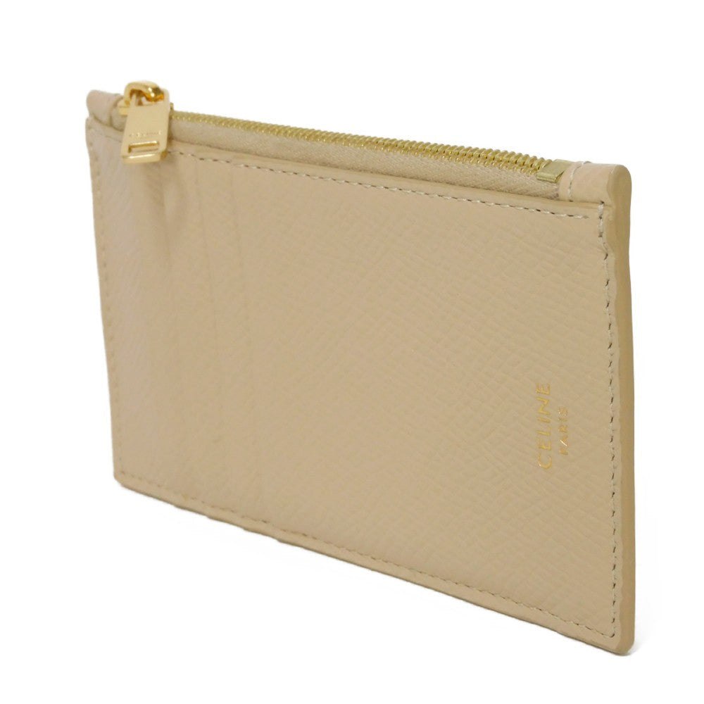 CELINE Coin case 10B683BEL.03ND Grained calfskin (embossed) nude Foil-stamped Calfskin Beige Card Case New logo Compact zipped card holder unisex(Unisex) Used Authentic