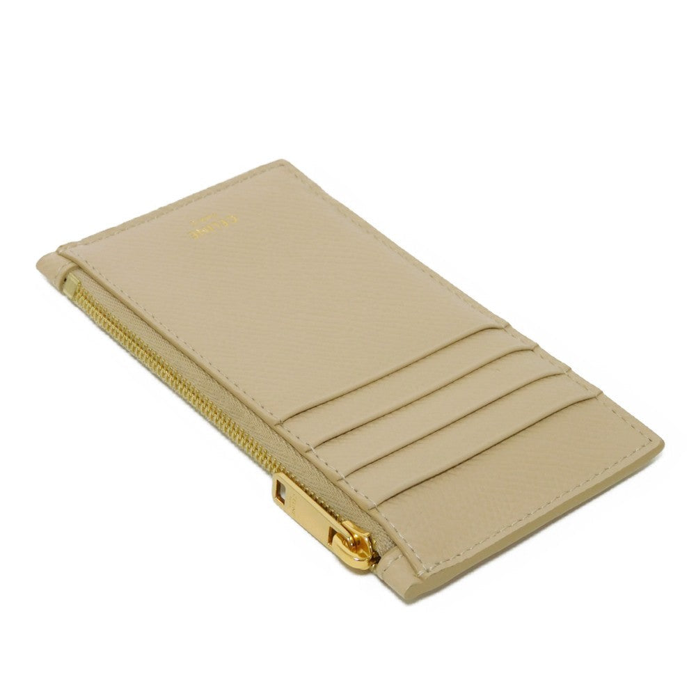 CELINE Coin case 10B683BEL.03ND Grained calfskin (embossed) nude Foil-stamped Calfskin Beige Card Case New logo Compact zipped card holder unisex(Unisex) Used Authentic