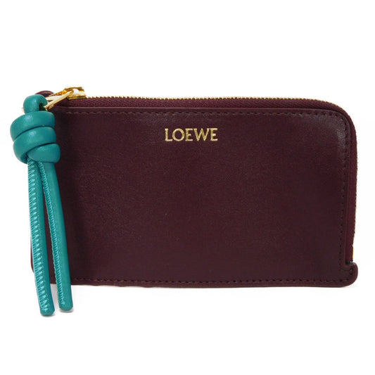 LOEWE Coin case CEM1Z40X02 shiny napa calf Burgundy Current L-shaped zipper Bicolor Emerald Unused logo Knot Coin Card Holder unisex(Unisex) Used Authentic