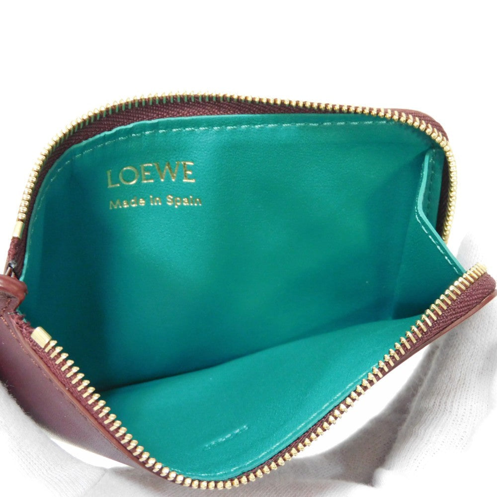 LOEWE Coin case CEM1Z40X02 shiny napa calf Burgundy Current L-shaped zipper Bicolor Emerald Unused logo Knot Coin Card Holder unisex(Unisex) Used Authentic